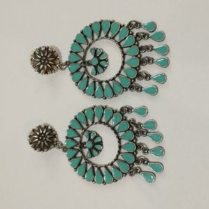 Turquoise Enamel Statement Earrings